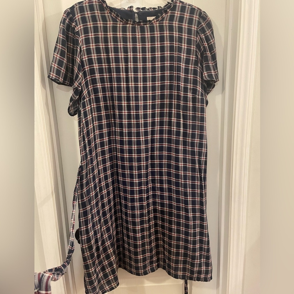 LOFT Plaid Short Sleeve Dress. Navy, Red, and White. Sz XL